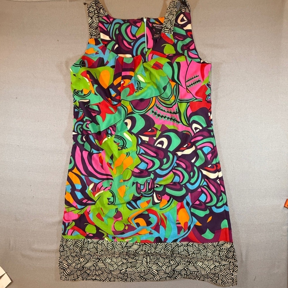 Signature by Robbie Bee Abstract Psychedelic Print Dress Multi Color Sz 16 2004